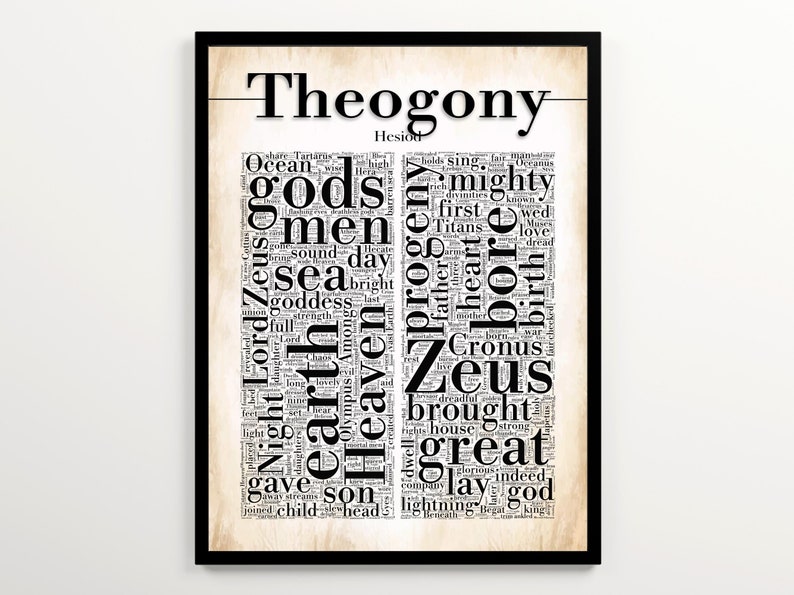 Theogony by Hesiod Printable Word Cloud Featuring 2000 Words of the ...