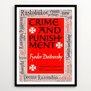 Dostoevsky&#39;s Crime and Punishment Cover Art with 2K Most Frequent Words, English Classroom Decor, Gift for Book Lover, Reading Nook Wall Art