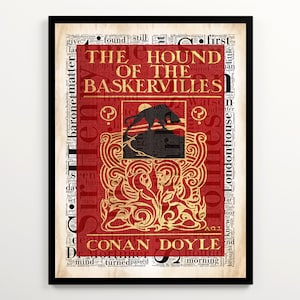 The Hound of the Baskervilles Book Cover Art Featuring 2000 Words of the Book, Set of 2 Prints, Sherlock Holmes Gift, Reading Nook Decor