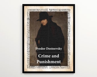 Crime and Punishment Book Art Featuring 2000 Words of the Book, Set of 2 Prints, Fyodor Dostoevsky Poster, Reading Nook Wall Art
