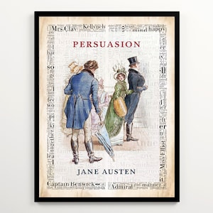 Persuasion Book Cover Art Featuring 2000 Words of the Book, Jane Austen Set of 2 Prints, Literary Gift for Book Lover, Reading Nook Wall Art