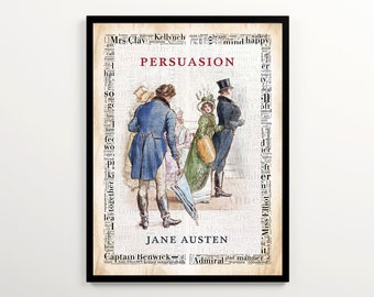 Persuasion Book Cover Art Featuring 2000 Words of the Book, Jane Austen Set of 2 Prints, Literary Gift for Book Lover, Reading Nook Wall Art