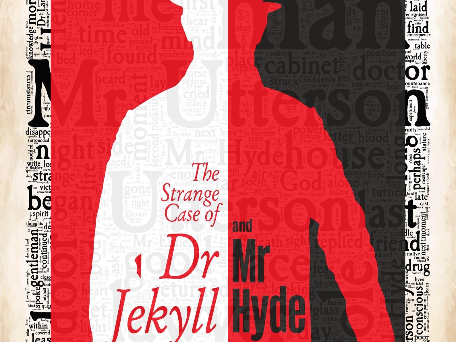Mr Jekyll and Mr Hyde Book Cover Art on a Vintage Word Cloud Featuring