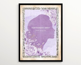 Jane Austen Northanger Abbey Book Cover Art with 2000 Words of the Book, Set of 2 Prints, Jane Austen Gift, Literary Wall Art Printable