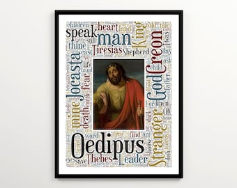 Sophocles' Oedipus Rex Wall Art Print Featuring 2000 Words of the Play, English Classroom Decor, Classics Student Gift, Greek Tragedy Poster