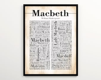 Macbeth Word Cloud Featuring 2000 Words of the Book, Shakespeare Printable Wall Art, English Literature Prints, English Classroom Decor