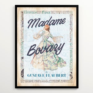 Gustave Flaubert Madame Bovary Couverture du livre avec 2000 mots du livre, ensemble de 2 tirages, art mural du coin livre, art de la salle de classe, décor de bibliothèque