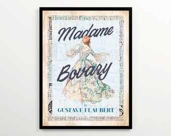 Gustave Flaubert Madame Bovary Book Cover Art with 2000 Words of the Book, Set of 2 Prints, Book Nook Wall Art, Classroom Art, Library Decor