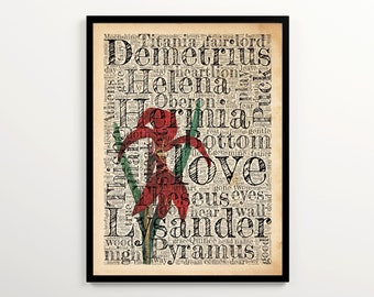 A Midsummer Night's Dream Vintage Word Cloud Printable, William Shakespeare Play Poster
