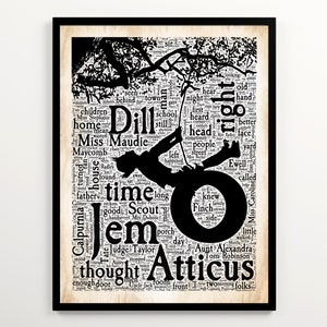 Harper Lee To Kill a Mockingbird Vintage Word Cloud with 2000 Words of the Book, English Classroom Wall Art, Minimalist Literary Print