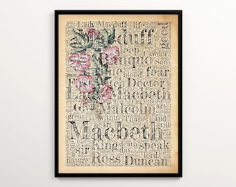 Shakespeare's MACBETH Vintage Word Cloud Printable Featuring 2000 Words of the Book