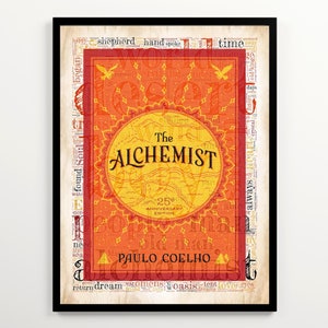 The Alchemist Book Cover Art with 2000 Words of the Book, Set of 2 Prints, Paulo Coelho Poster, Fantasy Wall Art Print, Unique Bookish Gift