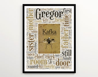 Franz Kafka's The Metamorphosis Book Cover Art, The Metamorphosis Word Cloud, Literary Gift for Book Lovers, Classroom Decor, Book Nook Art