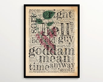 The Catcher in the Rye Vintage Word Cloud Featuring 2000 Words of the Book