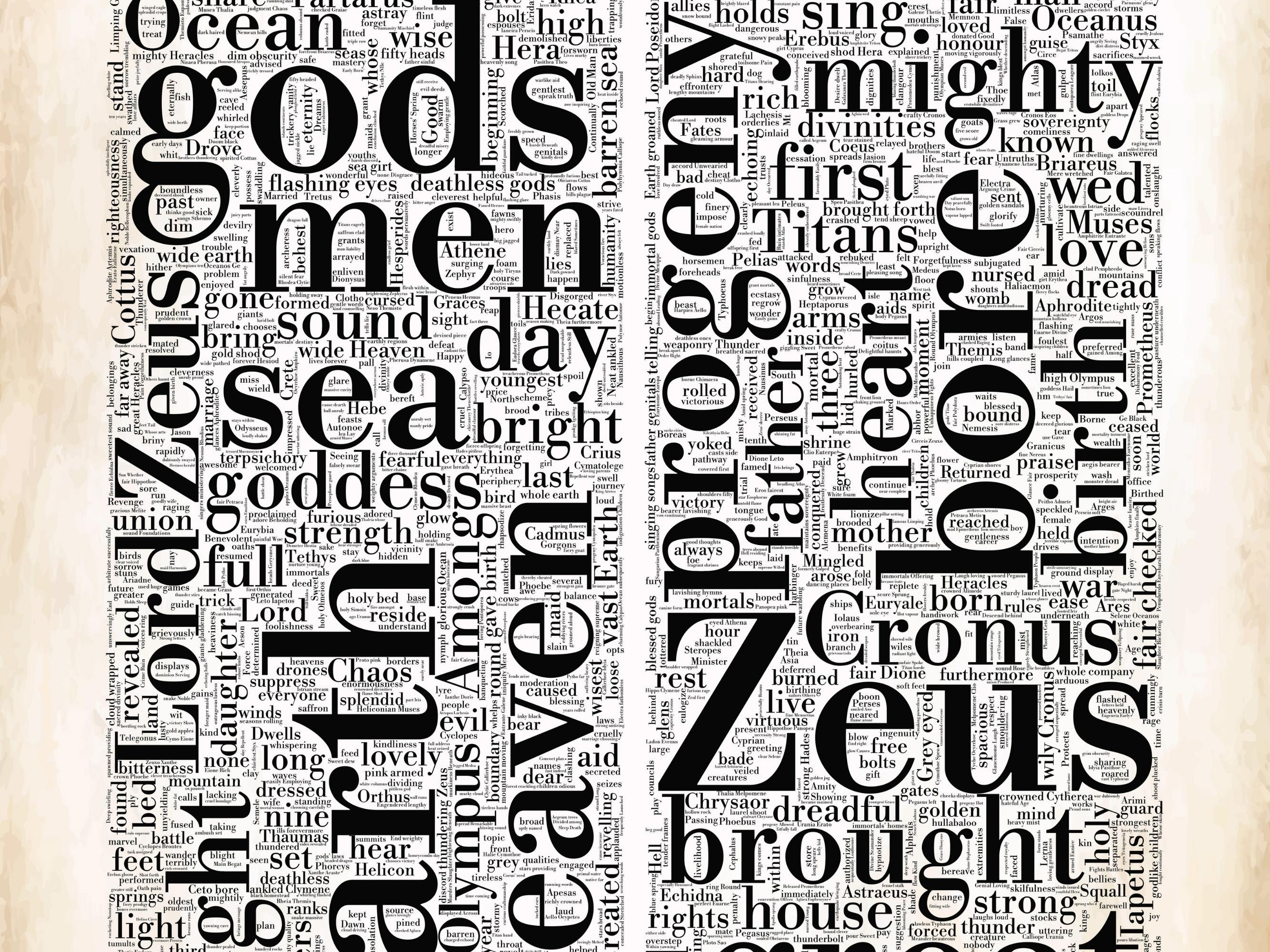 Theogony by Hesiod Printable Word Cloud Featuring 2000 Words of the ...