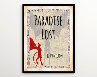 John Milton Paradise Lost Book Cover Art with 2000 Words of the Book, Epic Poetry Art Printable, English Classroom Wall Art, Mythology Art