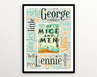 Of Mice and Men Word Cloud, John Steinbeck Book Cover Art Printable, English Classroom Poster, Book Nook Decor, Bookish Gift, Bookworm Gift