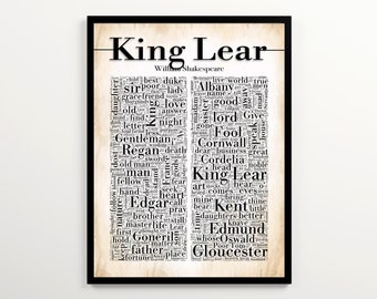 Shakespeare's King Lear Poster Featuring 2000 Words of the Book, King Lear Word Cloud, Shakespeare Printable, English Classroom Wall Art