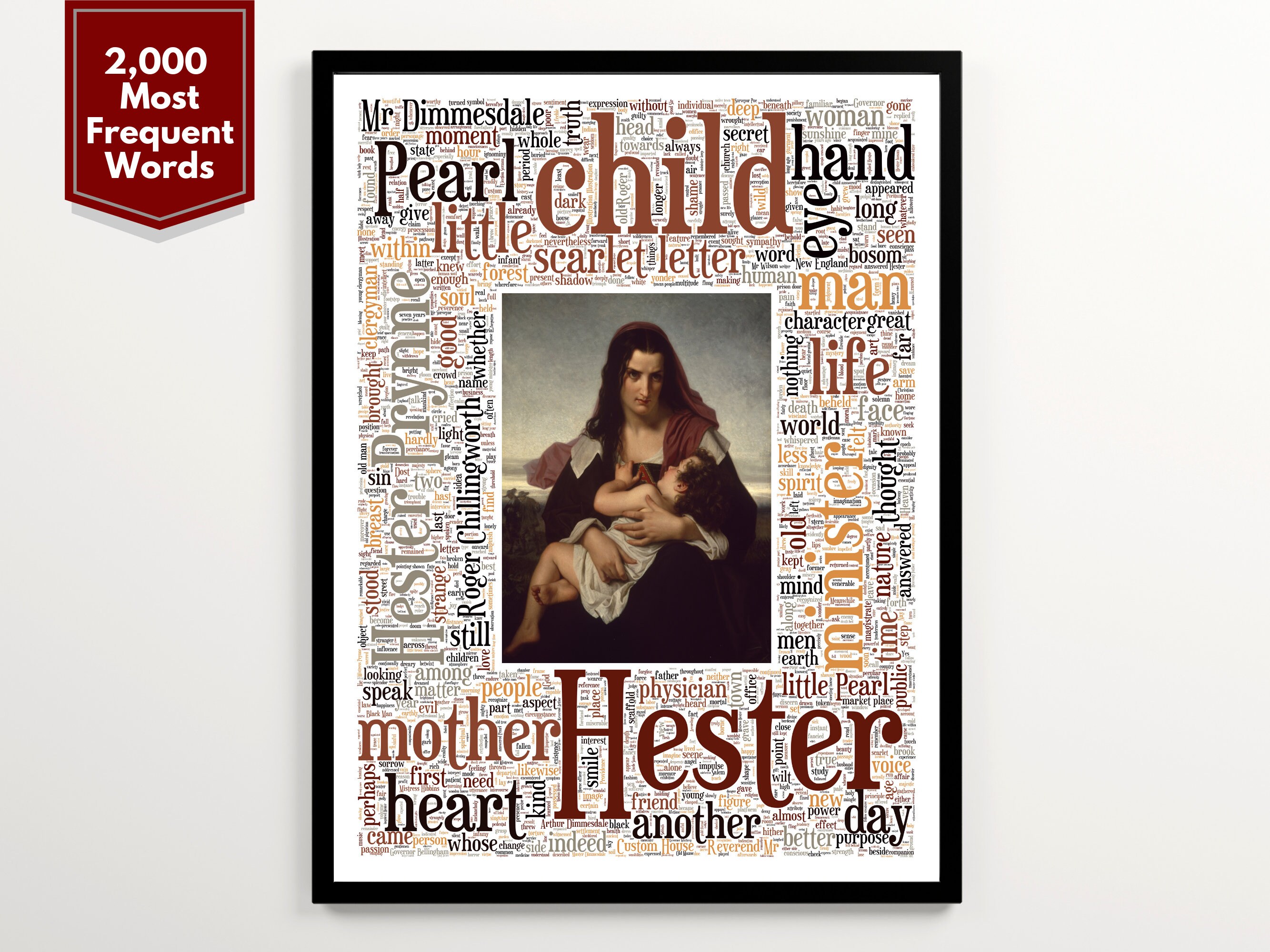 The Scarlet Letter Literary Word Cloud, Book Nook Decor, English Classroom Decor, Literary Gift for Book Lovers, Huge Merle Novel Poster