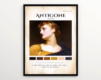 Grabado de arte literario antígona de Sófocles, Regalo para estudiantes clásicos, Decoración de pared de la biblioteca, Regalo literario para amantes de los libros, Impresión digital de Book Nook