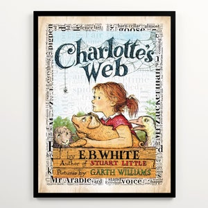 Charlotte's Web Set of 2 Prints: Book Cover + Word Cloud Art, E B White Poster, Children's Literature Printable, Nursery Wall Decor