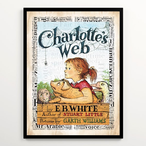 Charlotte's Web Set of 2 Prints: Book Cover + Word Cloud Art, E B White Poster, Children's Literature Printable, Nursery Wall Decor