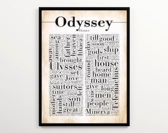 The Odyssey Printable Word Cloud Featuring 2000 Words of the Book, Homer Poster, Classics Student Gift, Greek Mythology Gift, Classroom Art