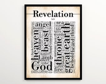 Scripture Wall Art, Book of Revelation Word Cloud Featuring 2000 Words of the Book, Christian Home Decor, Bible Study Gift, Church Wall Art