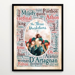 The Three Musketeers Word Cloud, Alexandre Dumas Poster, Adventure Book Cover Art, Reading Nook Wall Art, Printable Literature Gift
