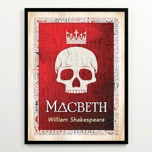 Shakespeare&#39;s Macbeth Printable Book Cover on Macbeth Word Cloud, Book Nook Wall Print, Dorm Room Decor, Theater Gift, Library Wall Art