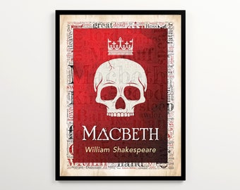 Shakespeare's Macbeth Printable Book Cover on Macbeth Word Cloud, Book Nook Wall Print, Dorm Room Decor, Theater Gift, Library Wall Art