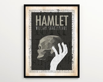 Shakespeare's Hamlet Set of 2 Prints, Book Cover Art Featuring 2000 Words of the Book, Literary Art Printable, Instant Download