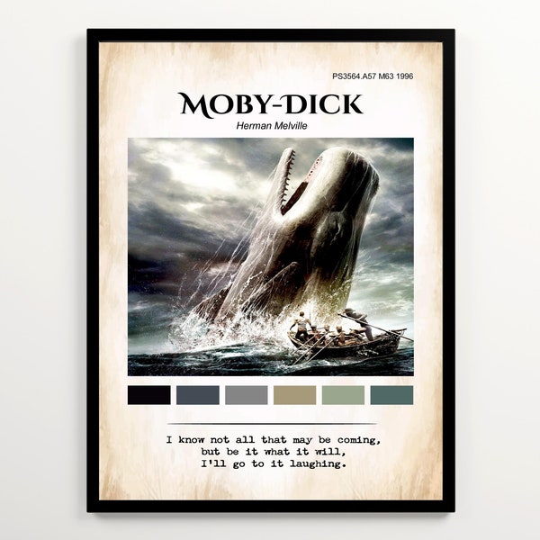 Moby-Dick Illustration Druck, I Know Not All That May Be Coming Herman Melville Zitat, Bibliothek Wandkunst, Buch Geschenk, Buch Nook Dekor