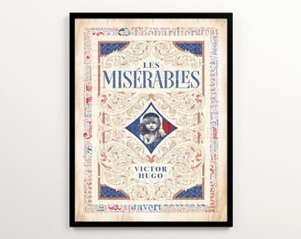 Les Miserables Book Cover & Word Cloud Art, Set of 2 Prints, Victor Hugo Poster, Literary Fiction Poster, Unique Gift for Book Lovers