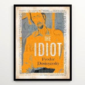 The Idiot Book Cover on a Vintage Word Cloud Featuring 2000 Most Frequent Words of the Book, Literary Art Printable