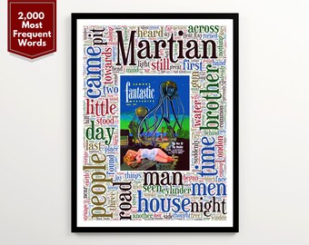 H.G. Wells' The War of the Worlds Wall Art Featuring 2k Most Frequent Words, Sci Fi Gift, Science Fiction Book Nook Decor, Literary Gift