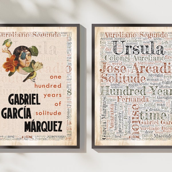 Gabriel García Márquez Cent ans de solitude Couverture de livre Set de 2 estampes avec 2000 mots du livre, cadeau littéraire unique