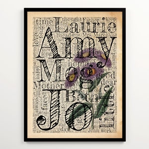 Little Women Word Cloud Art Featuring 2000 Words of the Book, Louisa May Alcott Book Poster, Reading Nook Wall Decor, Bookish Gift for Women