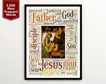 Jesus wass Peters Füße druckbare Kunst mit den Worten des Johannes-Evangeliums von 2000, christliches Wanddekor, Pastor Geschenk, Kirche Wandkunst