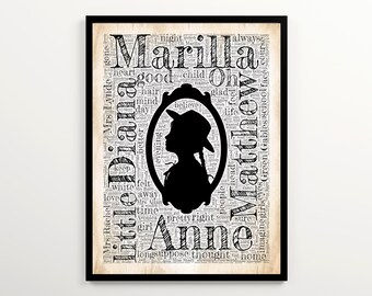 Anne of Green Gables Vintage Wortwolke mit 2000 Wörtern des Buches, L. M. Montgomery Poster, literarische Wandkunst zum Ausdrucken, Bücherwurm Geschenk