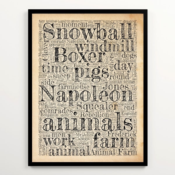 George Orwell Animal Farm Vintage Word Cloud Featuring 2000 Words of the Book, Minimalist Literary Poster, Literary Wall Art Printable