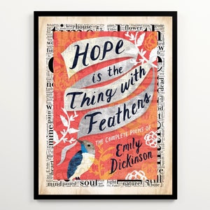 Emily Dickinson Hope is the Thing with Feathers Word Cloud Art Featuring 2000 Words of the Book, Poetry Wall Art, Printable Gift for Poet