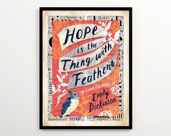 Emily Dickinson Hope is the Thing with Feathers Word Cloud Art Featuring 2000 Words of the Book, Poetry Wall Art, Printable Gift for Poet