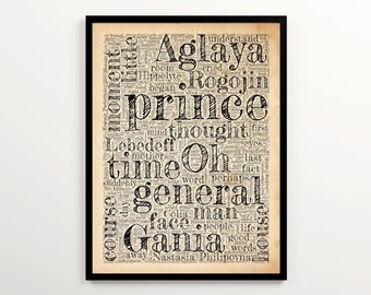 Dostoevsky's The Idiot Vintage Word Cloud Featuring 2000 Most Frequent Words of the Book