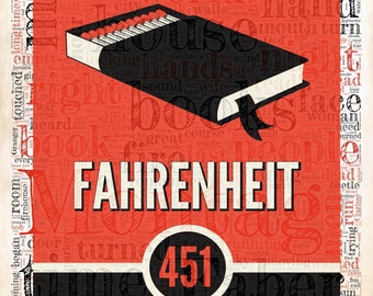 Ray Bradbury's Fahrenheit 451 Literary Word Cloud, Dystopian Novel