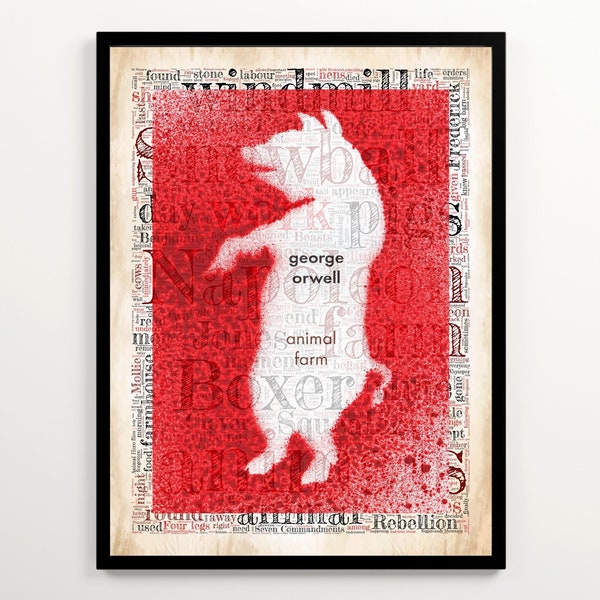George Orwell Animal Farm Book Cover Art Featuring 2000 Words of the Book, Set of 2 Prints, Political Satire Art, English Classroom Poster