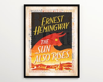 Ernest Hemingway The Sun Also Rises Set of 2 Prints: Book Cover + Word Cloud Art, Classic Literature Poster, Literary Wall Art