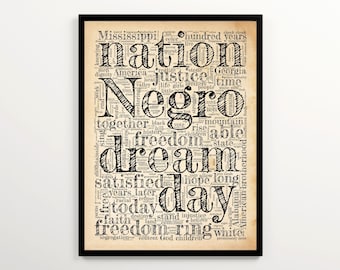 Martin Luther King Jr I Have a Dream Speech Word Cloud, Inspirational African American History Classroom or Dorm Room Poster, Digital Print