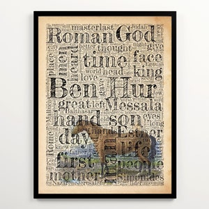 Lew Wallace&#39;s BEN HUR Vintage Word Cloud Art Featuring 2000 Words of the Book