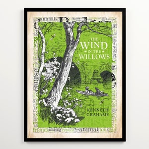 The Wind in the Willows Book Cover on a Vintage Word Cloud Featuring 2000 Words of the Book, Children's Book Poster, Kid's Room Wall Art